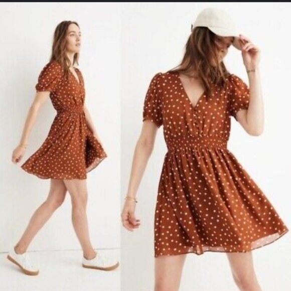 Smocked-Waist Mini Dress in Inkspot Dots Size Medium *flawed* - Picture 2 of 8